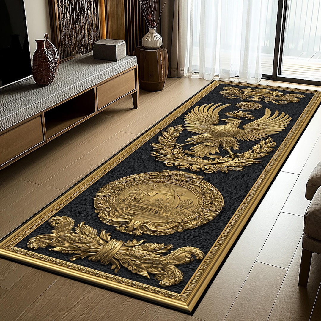 Golden Eagle Runner Rug: Baroque Royal Black & Gold Palace Decor - Etsy