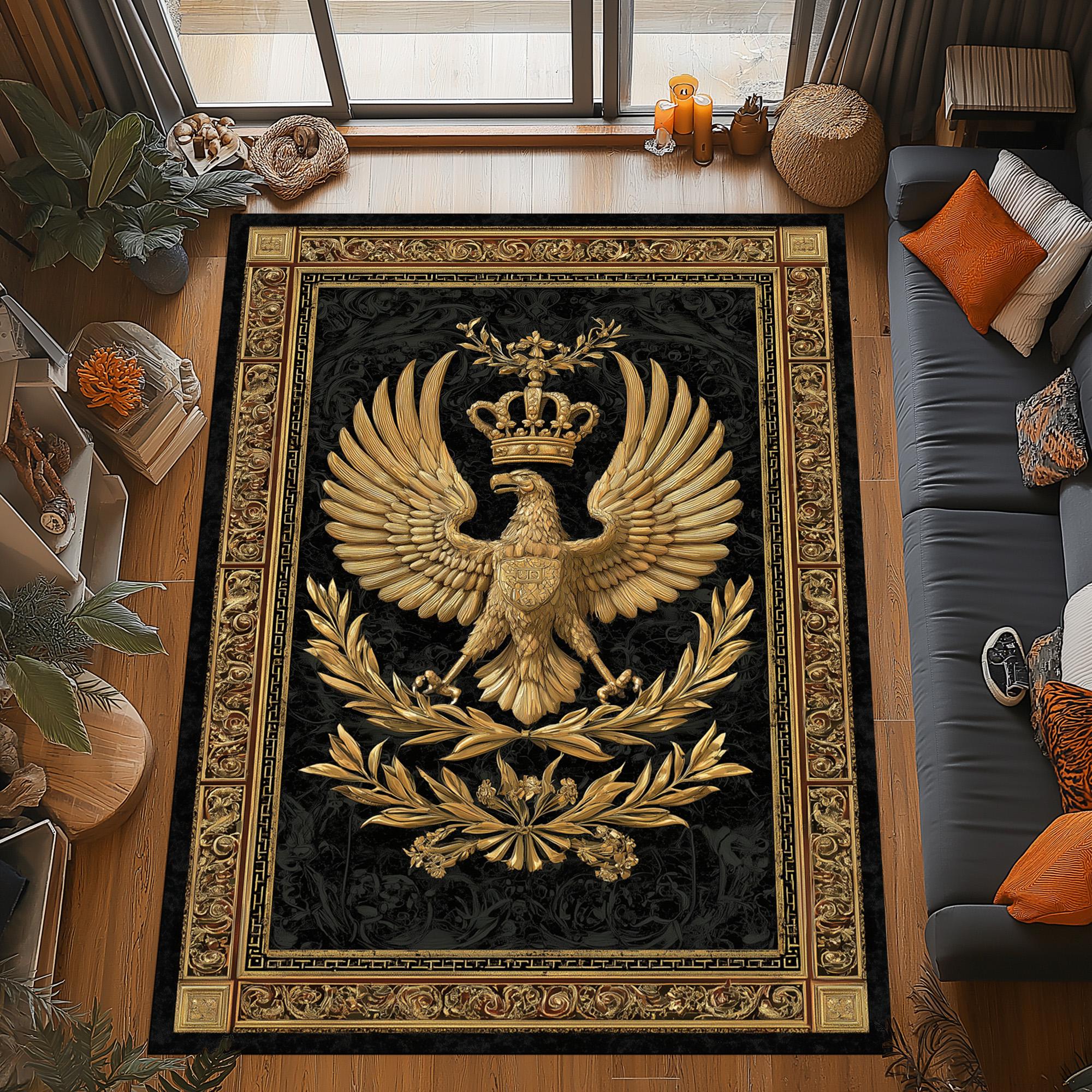 Rectangular Rug Emblem Royal Eagle Crest Rug: Golden Wings Emblem,black Ornate Frame Design ...