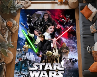 Tappeto del film Star Wars: design di eroi galattici, battaglia spaziale blu-rossa, decorazioni epico-fantascientifiche
