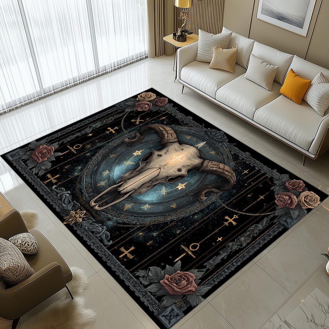 Gothic Ram Skull Rug: Celestial Constellation Carpet, Occult Symbol ...