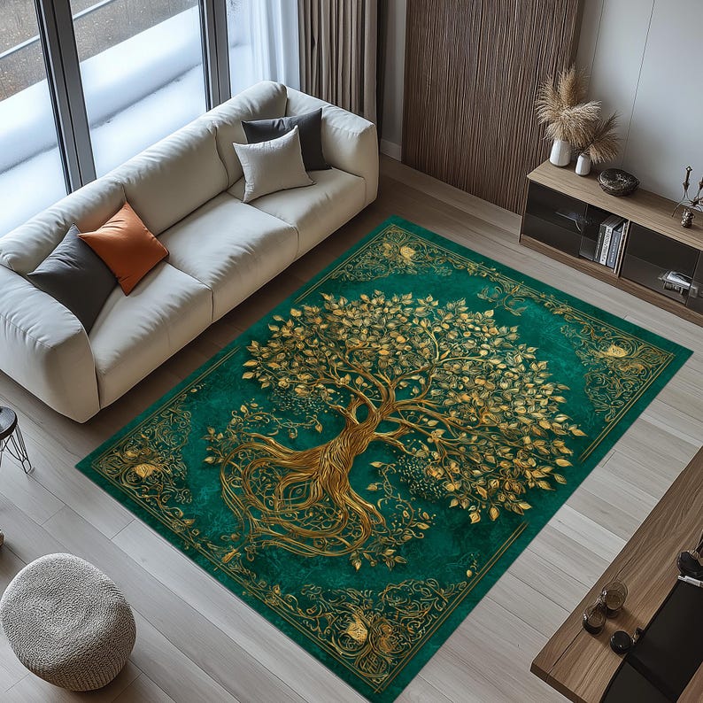 Tree of Life Rug: Golden Botanical Celtic Symbol, Nordic Yggdrasil ...