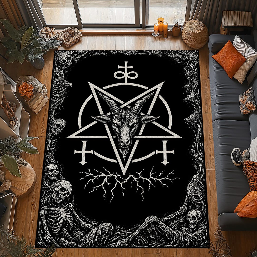 Gothic Pentagram Rug: Black Occult Design, Witchcore Home Decor - Etsy