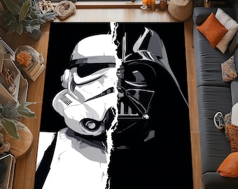 Star Wars Rug: Darth Vader, Stormtrooper, Black and White Sci-Fi Decor