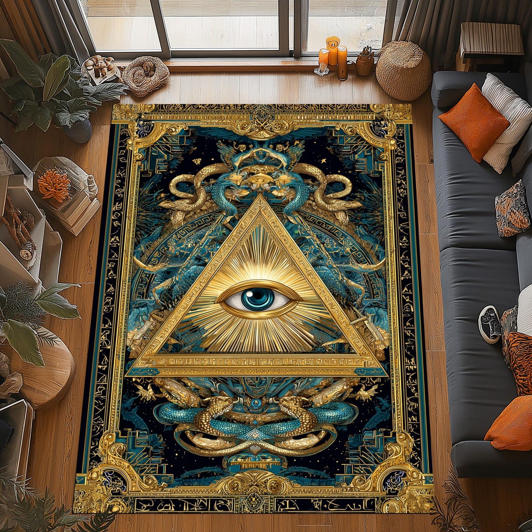 Iluminatti Pattern Illuminati Eye Rug: Gold Pyramid Design, All Seeing Symbol Pattern ...