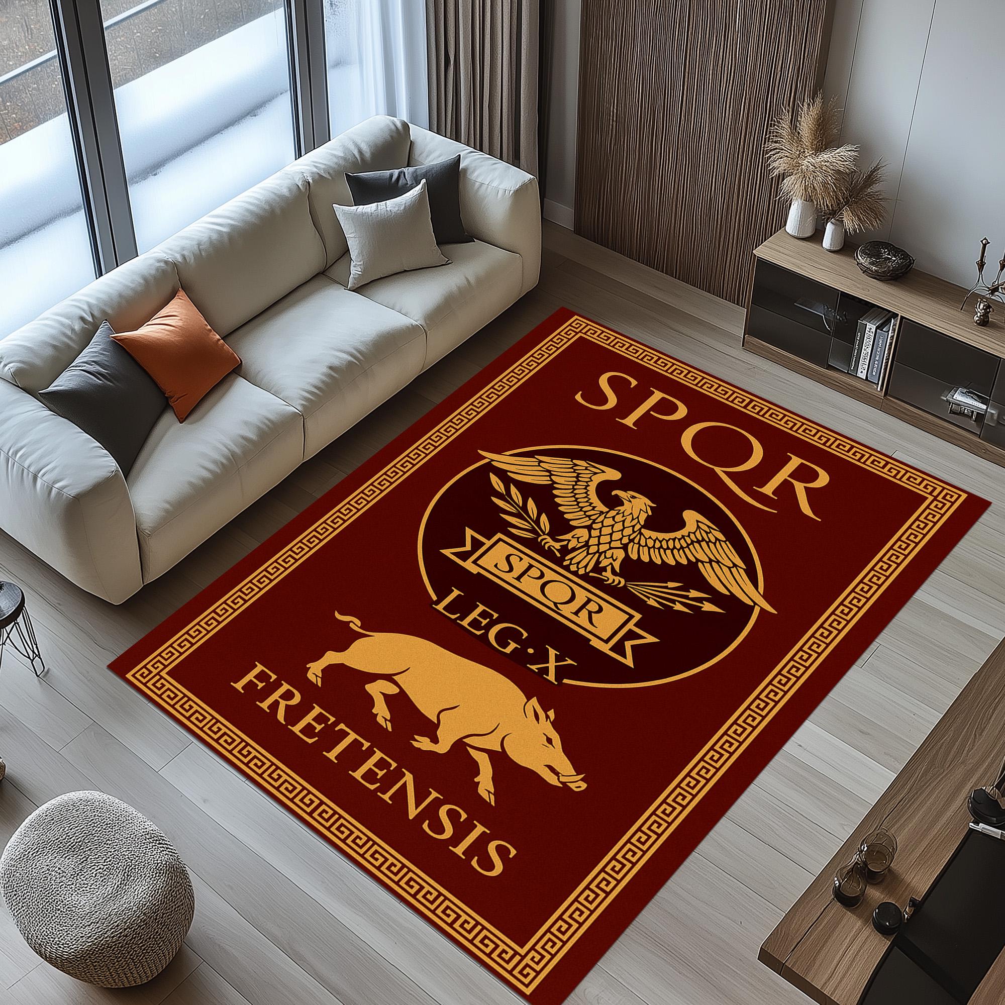 Roman Legion Rug: SPQR Eagle Banner Design, Imperial Gold Red Decor ...