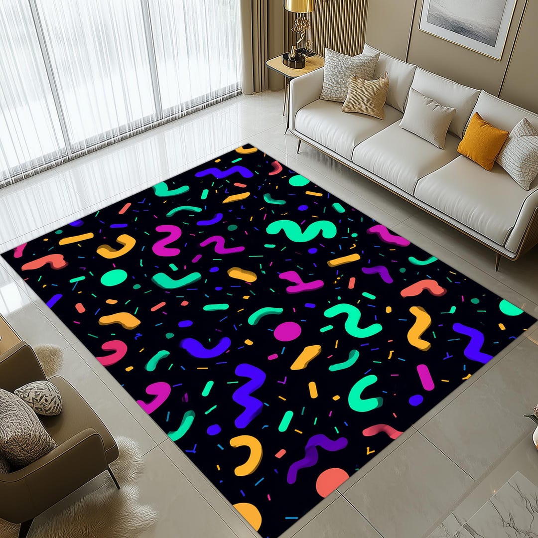 80s Memphis Pattern Rug : Neon Confetti Abstract Design,retro Colorful ...