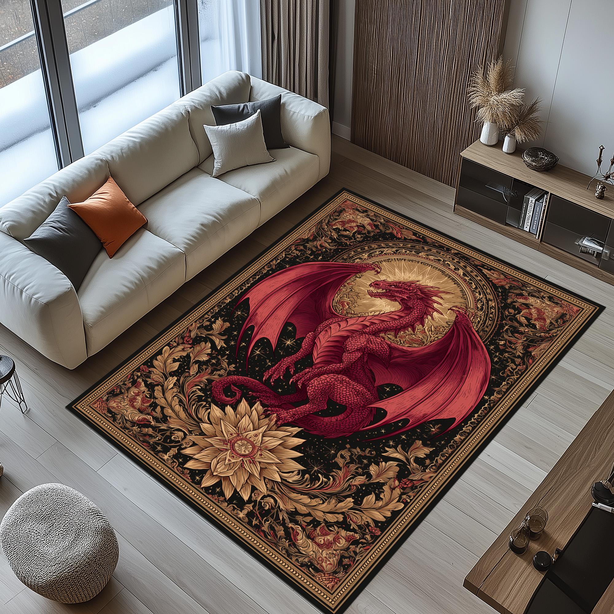 Colorful Rug Medieval Red Dragon Rug: Medieval Gothic Castle Fantasy Floor Decor - Etsy