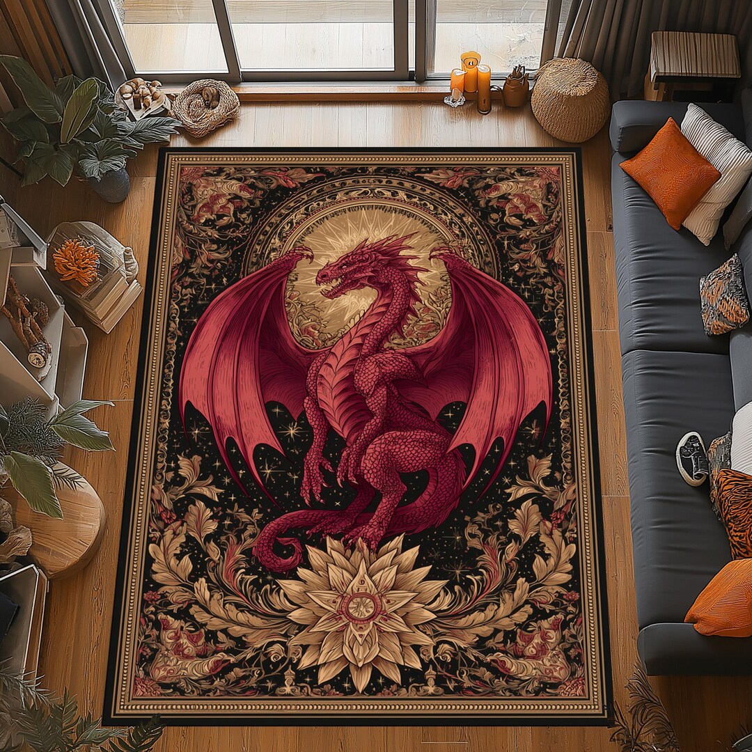 Medieval Red Rug Red Dragon Rug: Medieval Gothic Castle Fantasy Floor Decor - Etsy