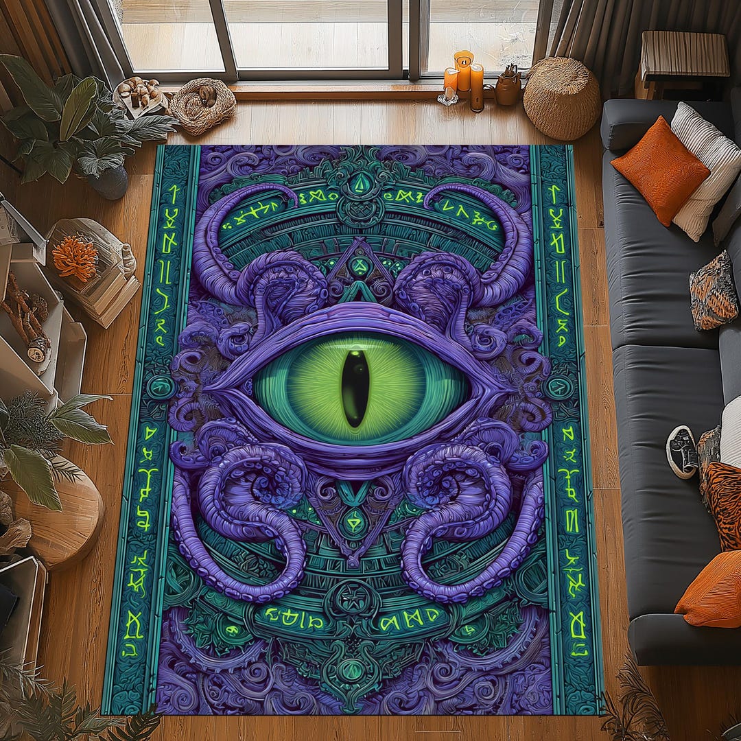 Arcane Lovecraft Eye Rug: Mystical Green Eye ,purple Tentacles,runic ...