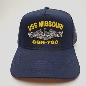 USS Missouri SSN-780 Mesh Snapback Cap Hat Navy Blue Boat Submarine Ship
