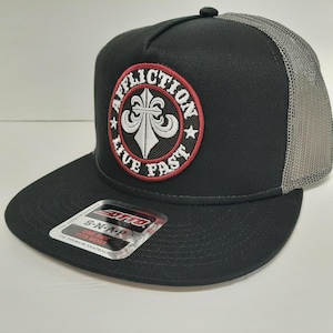 OTTO Affliction Patch Flat Bill Mesh Trucker Snapback Baseball Cap Hat Black