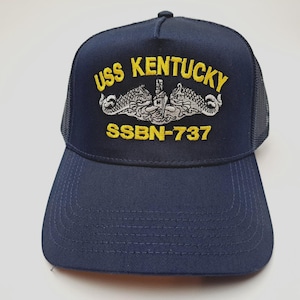 USS Kentucky SSBN-737 Mesh Snapback Cap Hat Navy Blue Boat Submarine Ship