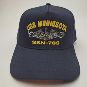 USS Minnesota SSN-783 Mesh Snapback Cap Hat Navy Blue Boat Submarine Ship