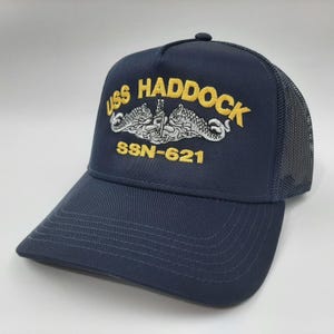 USS Haddock SSN-621 Mesh Snapback Cap Hat Navy Blue Boat Submarine Ship