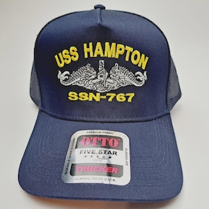 USS Hampton SSN-767 Mesh Snapback Cap Hat Navy Blue Boat Submarine Ship