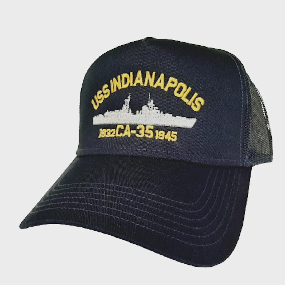 USS Indianapolis CA-35 Baseball Cap Hat Mesh Snapback Blue Embroidered ...