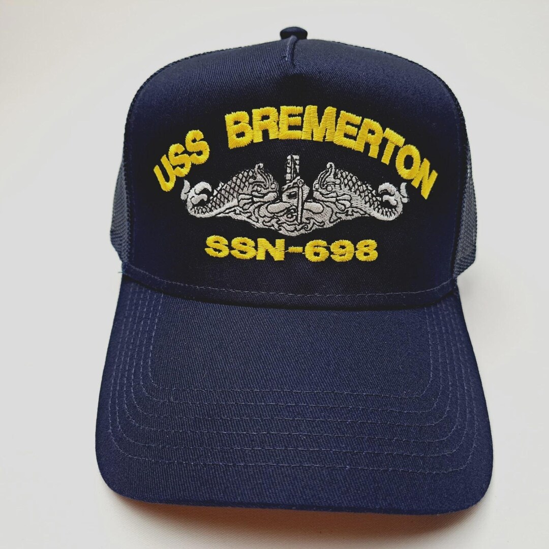 Cap 698 USS Bremerton SSN-698 Mesh Snapback Cap Hat Navy Blue Boat Submarine ...
