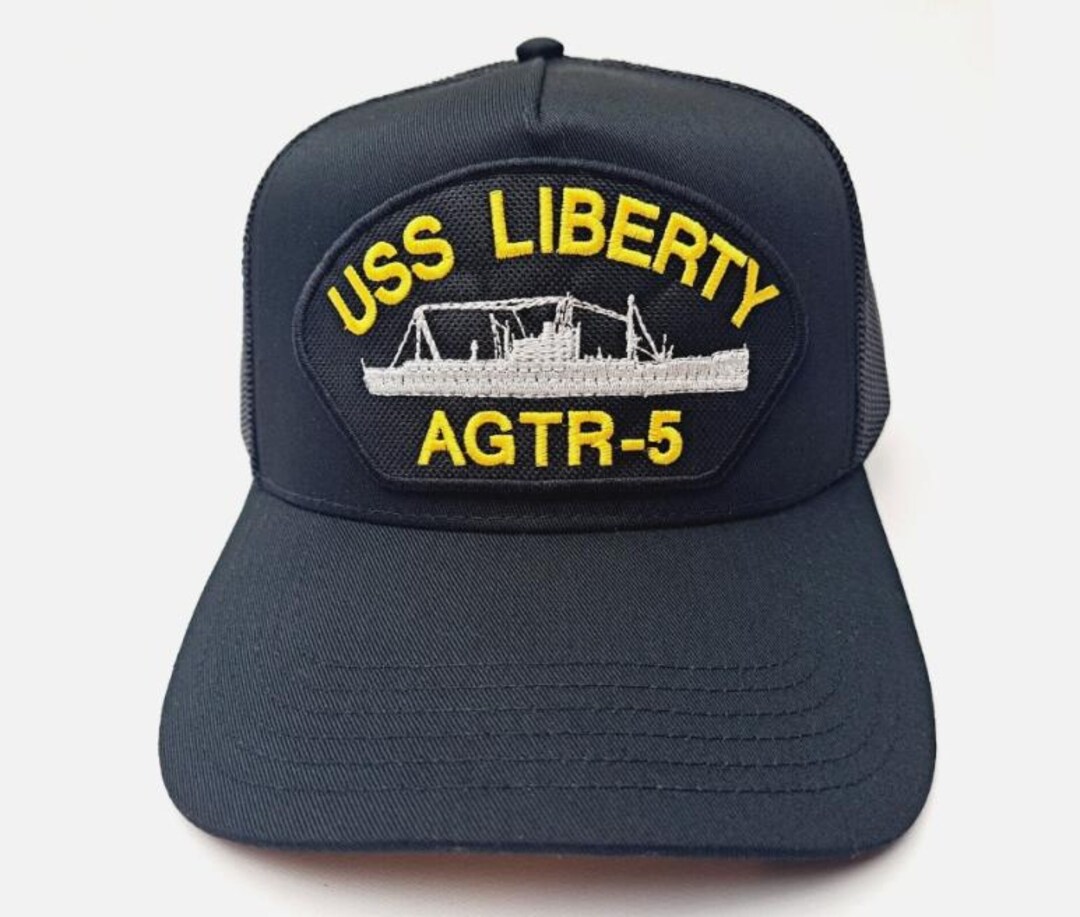US Navy USS Liberty AGTR-5 Six Day Embroidered Patch Cap Hat Black Cotton Mesh USS Liberty AGTR-5 Mesh Snapback Cap Hat Blue Boat Ship  main image 2
