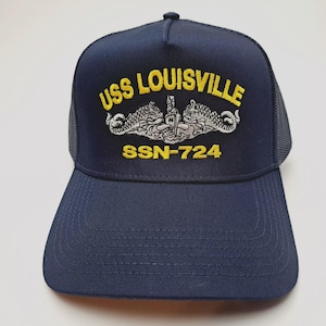 USS Louisville SSN-724 Mesh Snapback Cap Hat Navy Blue Boat Submarine Ship