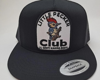Little Pecker Club Embroidered Patch Flat Bill Mesh Snapback Cap Hat Black