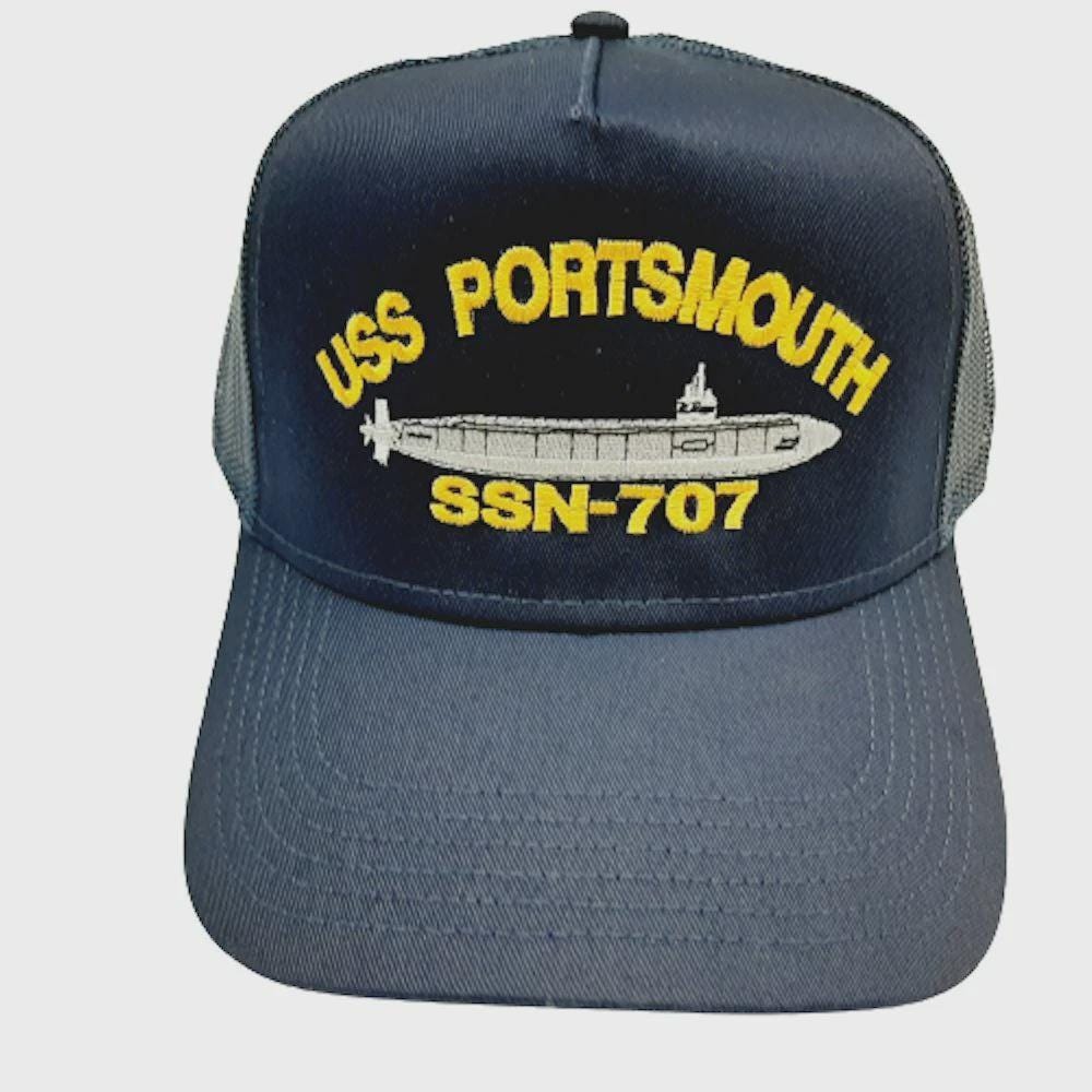 USS Portsmouth SSN-707 Submarine Boat Solid or Mesh Hat Cap Blue