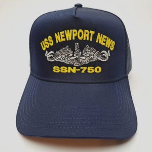 USS Newport News SSN-750 Mesh Snapback Cap Hat Navy Blue Boat Submarine Ship