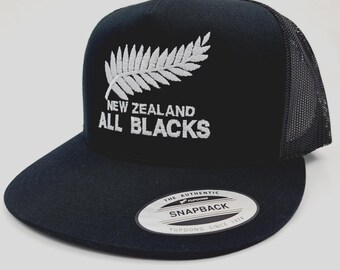 New Zealand All Blacks Embroidered Flat Bill Mesh Snapback Cap Hat Black