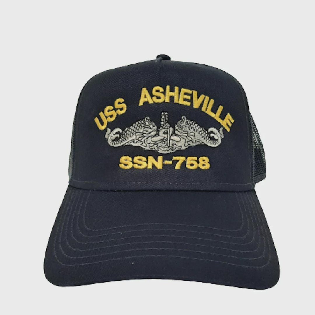 USS Asheville SSN-758 Mesh Snapback Cap Hat Navy Blue Boat Submarine ...