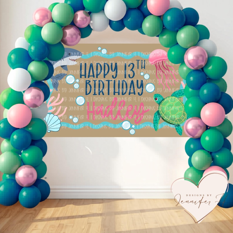 Under the Sea Birthday Banner Template | Shark, Turtle, Jellyfish ...