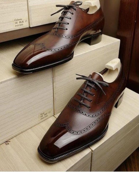 Handmade Brown Leather Wingtip Shoes Men, Brogue Formal Lace up for Men, Celebrity Wedding Dress Footwear - Etsy Israel Handmade Brown Leather Wingtip Shoes Men, Brogue Formal Lace up for Men, Celebrity Wedding Dress Footwear - Etsy Israel