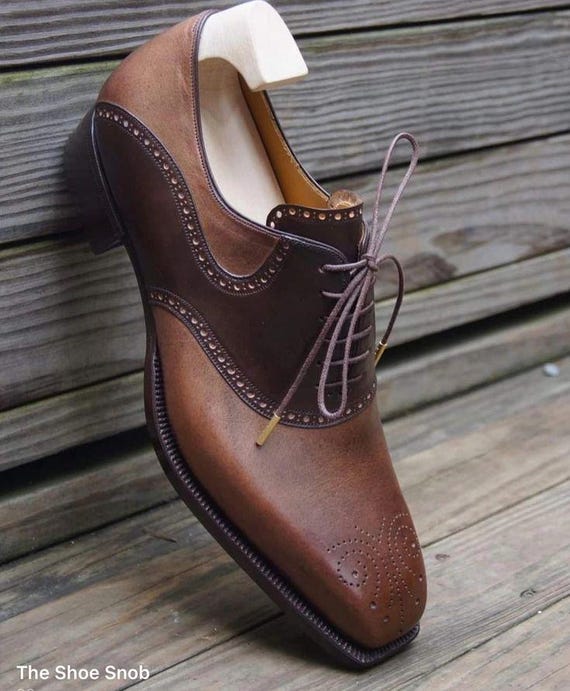Handmade Two Tone Leather Dress Shoes for Men, Men Oxford  display picture 1