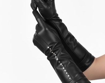 Long Women’s Leather Gloves | Elegant Warm Sheepskin Winter Gloves for Women
