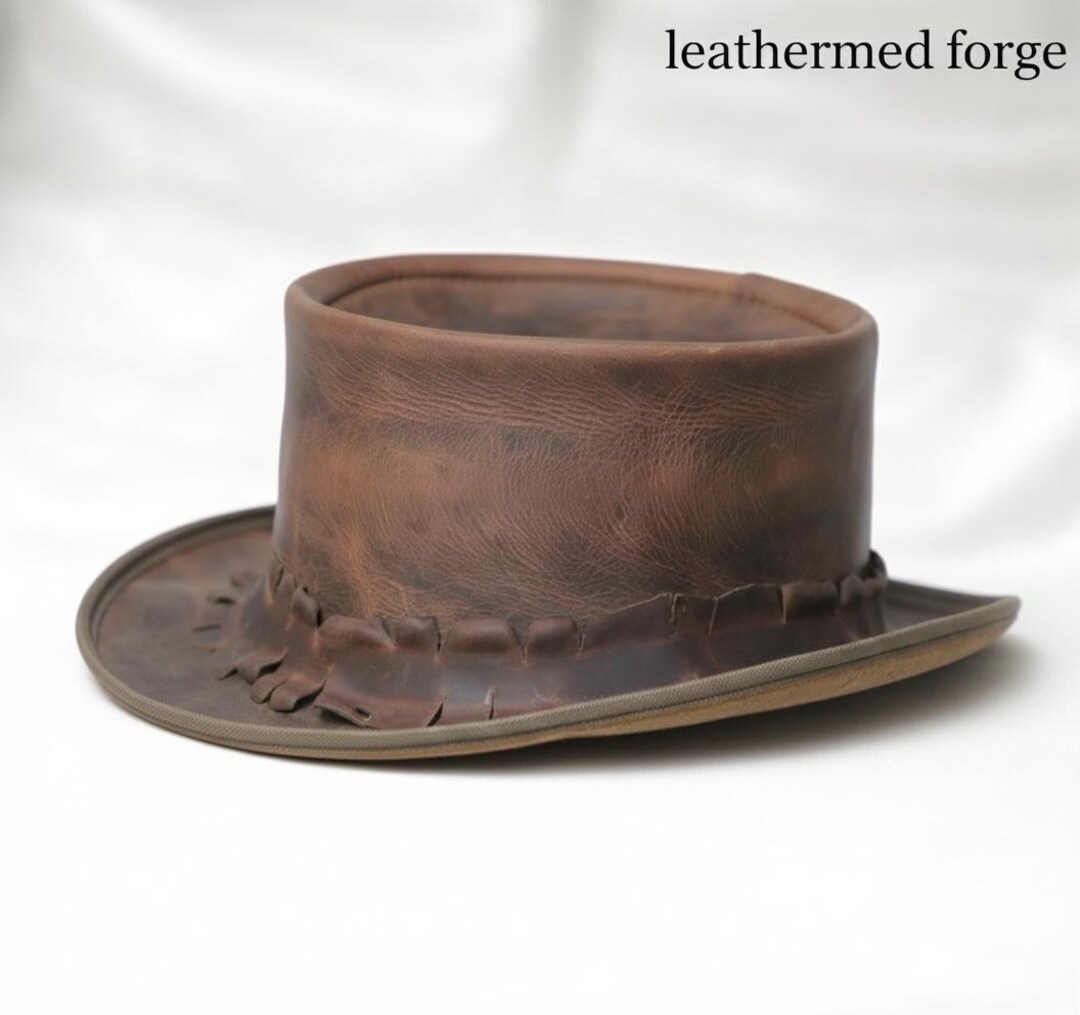 Handmade Distressed Leather Top Hat | Rustic Steampunk Style Costume ...