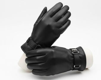 Men's Leather Winter Gloves | Waterproof Plush Lined Biking Gloves