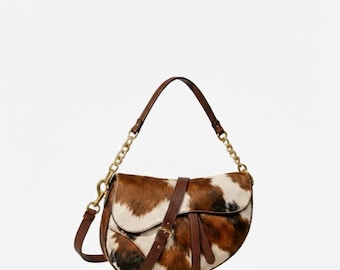 Spotted Cowhide Shoulder Bag | Handmade Hair-On Leather Western Purse | Cow Print Handbag