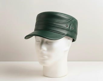 Handmade Brown Leather Cap | Structured Vintage Style Hat for Daily Wear