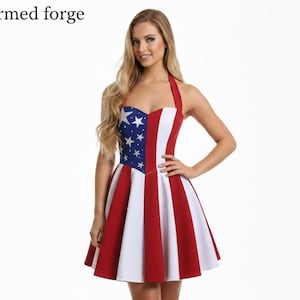 red white and blue prom dress Long Handmade Patterned Sequin Stars and Stripes USA Gown