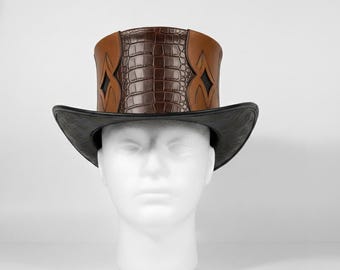 Handmade Genuine Leather Top Hat – Steampunk Gothic Cosplay Hat, Festival Costume Accessory for Men & Women
