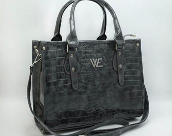 Crocodile Pattern Patent Leather Tote Bag | Luxury Structured Work Tote for Women