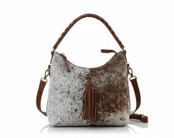 Handgefertigte Hair-On Rindsleder Hobo Bag | Western Leder Tote