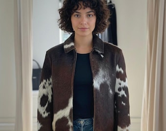 Genuine Hair-On Cowhide Leather Jacket for Women | Natural Cow Skin Western Style Jacket