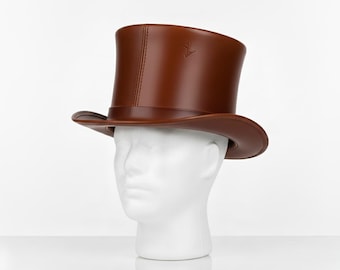 Handmade Leather Top Hat – Genuine Cowhide Steampunk Hat, Classic Color Festival Cosplay Accessory, Unisex