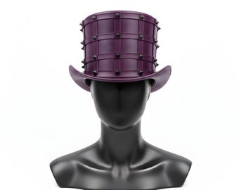Sombrero de copa Steampunk de cuero negro hecho a mano / Sombrero gótico con tachuelas / Cosplay y festival