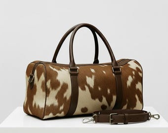 Borsa da viaggio di lusso in pelle di vacchetta / Borsa da viaggio unisex in pelle con pelo