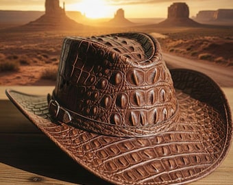 Handcrafted Crocodile Pattern Leather Cowboy Hat | Western Style