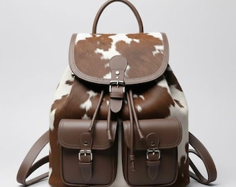 Westernrugzak van echt rundleer | Handgemaakte hair-On Hide reisschoudertas