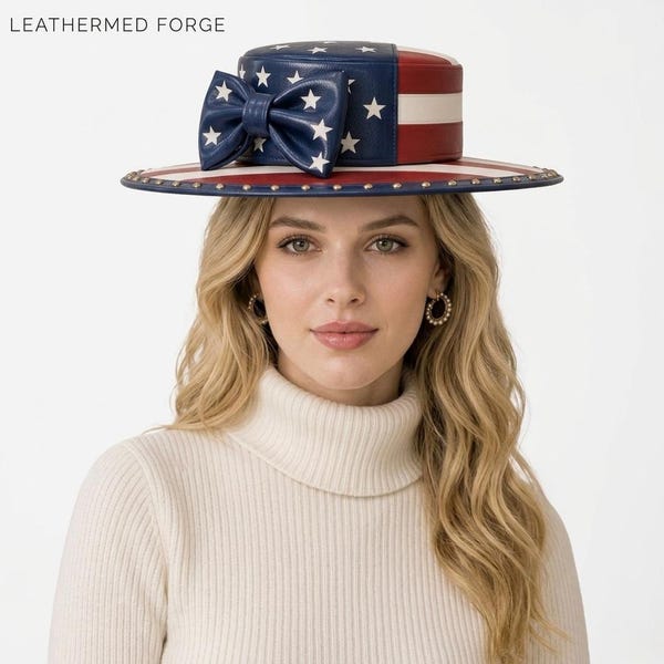 USA Flag Wide Brim Hat | Patriotic Leather Western Cowboy Hat, 4th of July Accessory