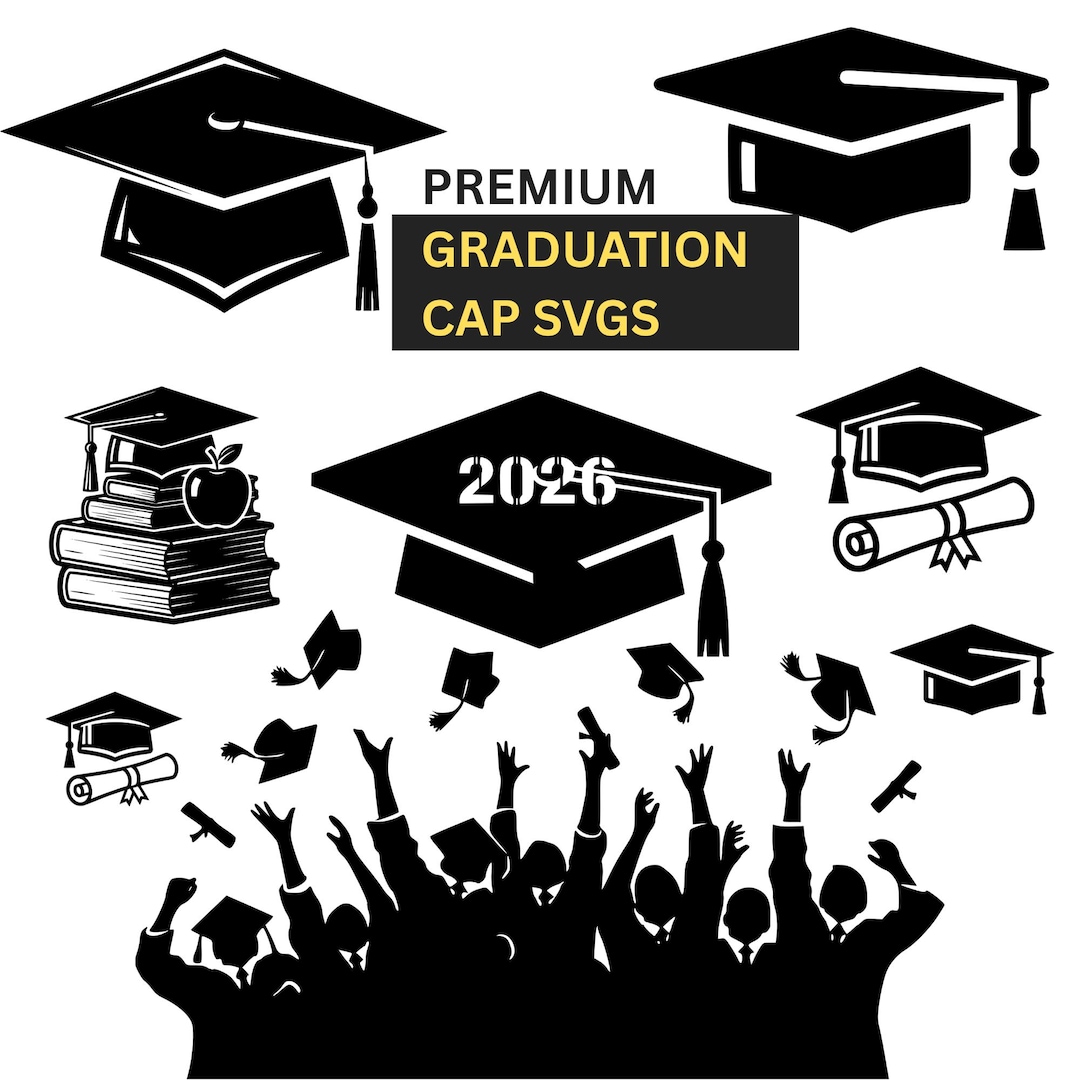 Graduation Cap SVG Bundle | 12 Graduation Hat SVG Cut Files | Grad Cap ...