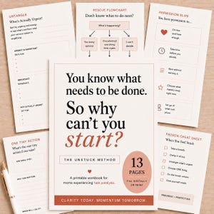 Task Paralysis Workbook for Moms | Executive Dysfunction | Printable & Fillable | Procrastination Help | The Unstuck Framework