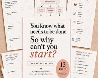 Task Paralysis Workbook for Moms | ADHD Executive Dysfunction Help | Procrastination Worksheets Printable & Fillable